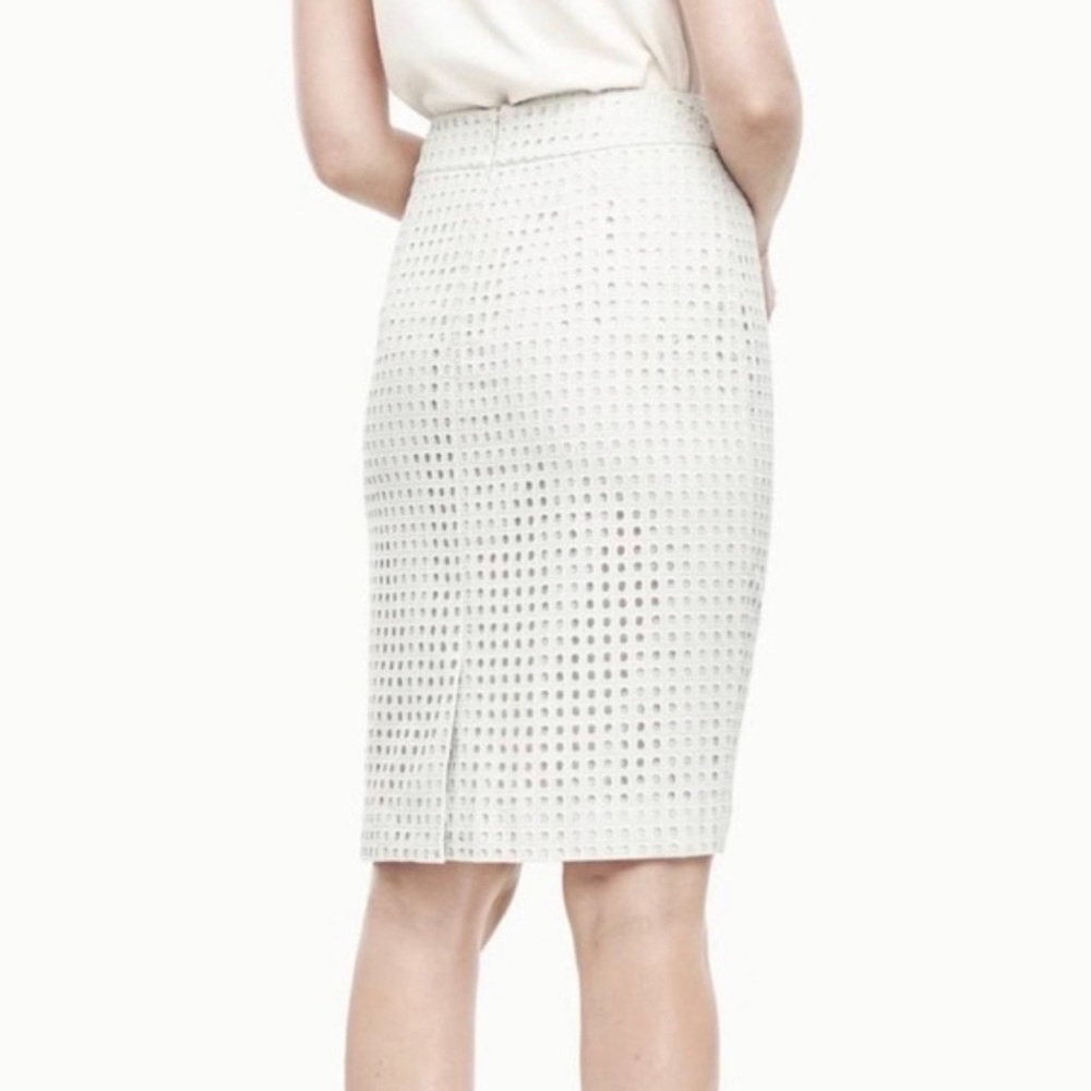 Ann Taylor Pale Green and Nude Eyelet Overlay Lace Pencil Skirt Size 0 Petite